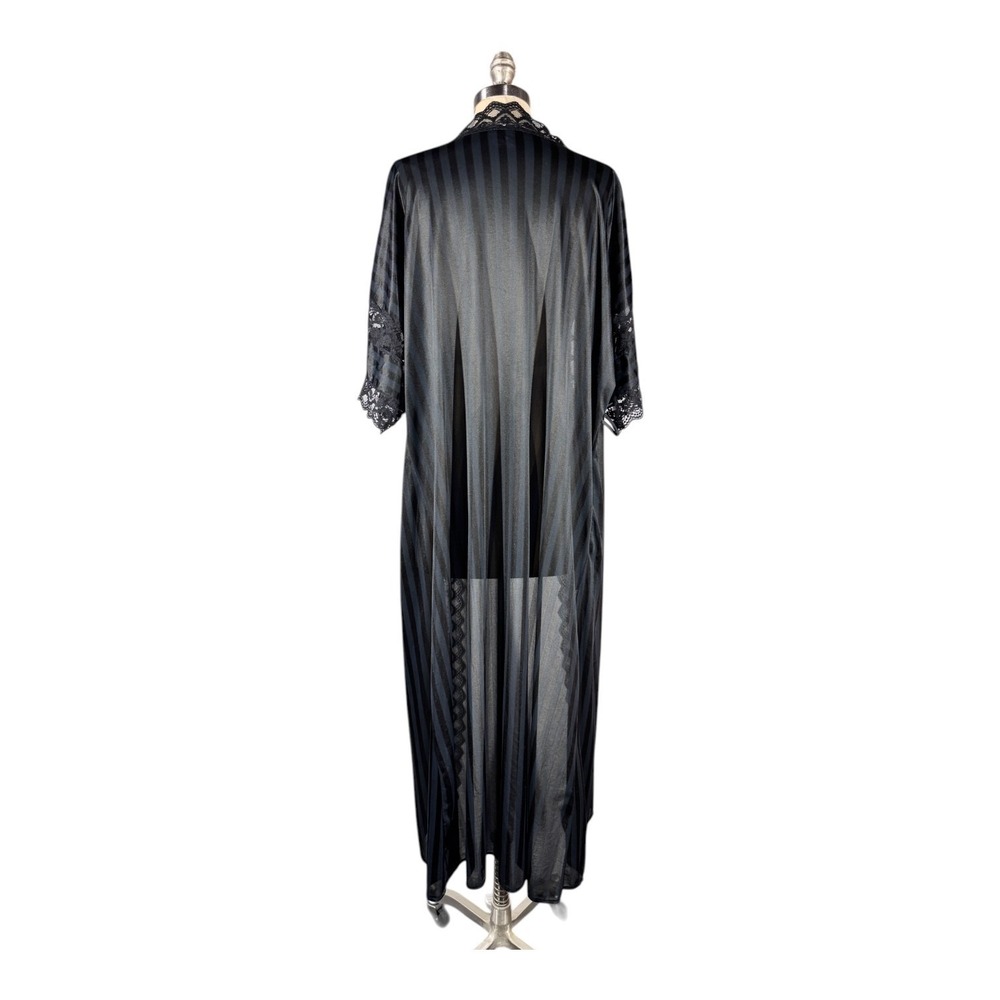 Fredericks of Hollywood Robe Medium Black Sheer Lace Trim Long Lounge VTG - Picture 2 of 9